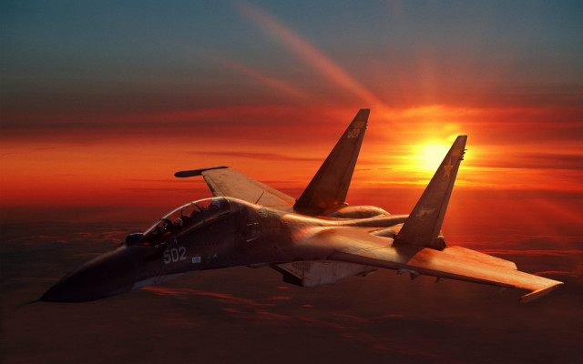 Fighter jet sunset sky sun free wallpaper for desktop - medium preview image