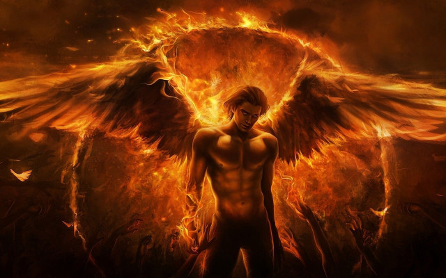 Man angel wings fire sky free wallpaper for desktop - medium preview image