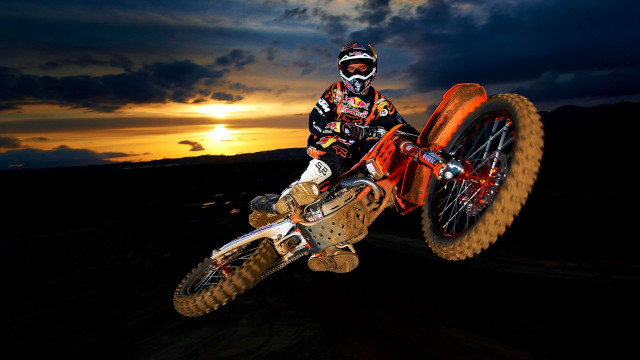 Man dirt bike sunset sky free wallpaper for desktop - medium preview image