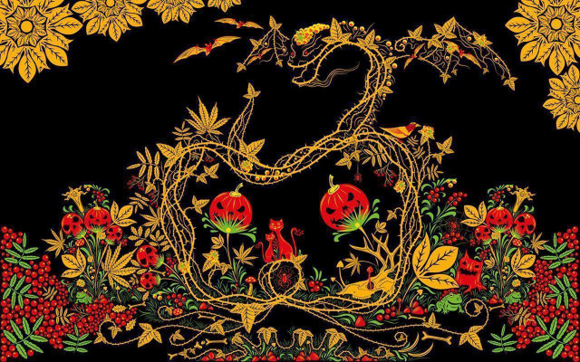 Black background floral border snake free wallpaper for desktop - medium preview image