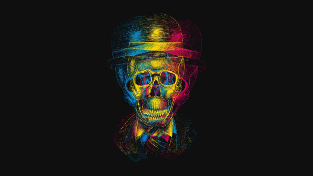 Man hat glasses neon skull free wallpaper for desktop - medium preview image