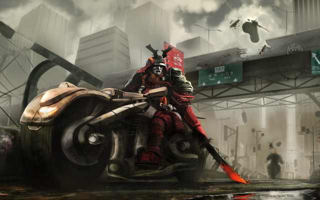 Man motorcycle giant red gun free wallpaper for desktop - medium preview image