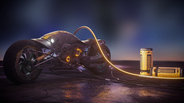 Motorcycle hose road night bright free wallpaper for desktop - medium preview image