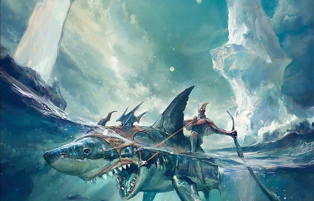 Man riding shark ocean spear #2 free wallpaper for desktop - medium preview image