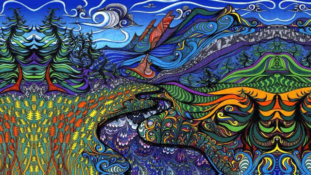 Moose field trees mountains painting #2 free wallpaper for desktop - medium preview image