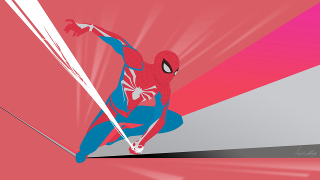 Spider man running sword pink free wallpaper for desktop - medium preview image