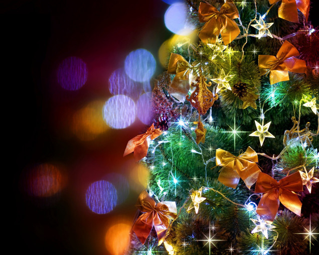 Christmas tree lights bows star #2 free wallpaper for desktop - medium preview image