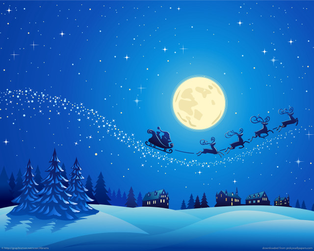 Santa claus sleigh snowy landscape free wallpaper for desktop - medium preview image