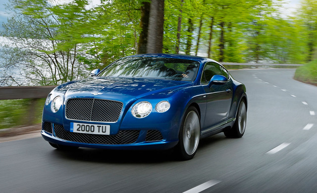 Blue bentley driving road forest free wallpaper for desktop - medium preview image