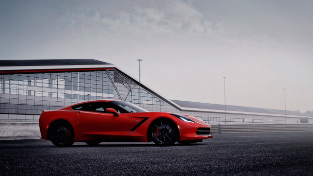 Red sports car glass wall free wallpaper for desktop - medium preview image