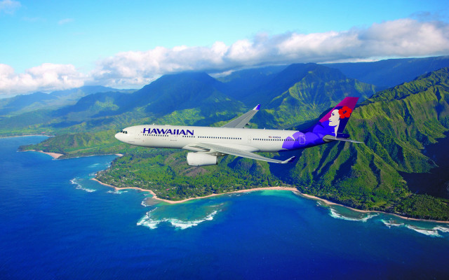 Hawaiian airlines plane tropical island free wallpaper for desktop - medium preview image