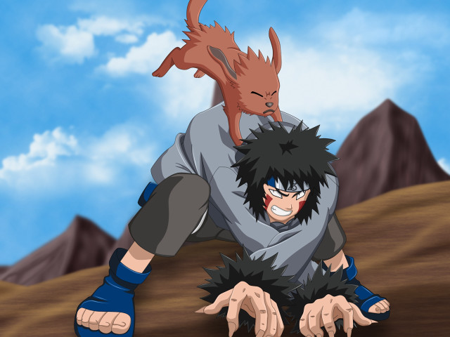 Man dog cartoon mountains sky free wallpaper for desktop - medium preview image