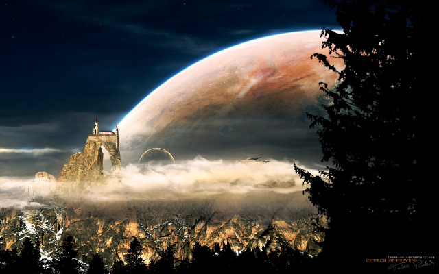 Castle sky moon trees background free wallpaper for desktop - medium preview image