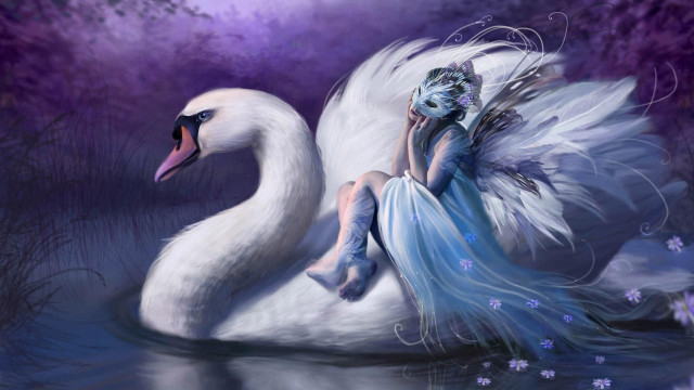 Swan blue dress wings painting free wallpaper for desktop - medium preview image