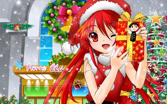 Girl santa hat present christmas free wallpaper for desktop - medium preview image
