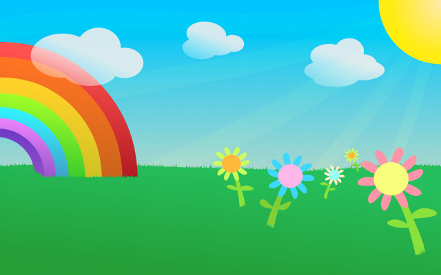Rainbow flowers field blue sky free wallpaper for desktop - medium preview image