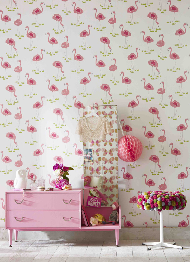 Pink dresser flamingo wallpaper kitsch free wallpaper for mobile - medium preview image