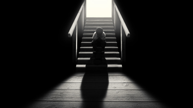 Woman staircase dark shadow light free wallpaper for desktop - medium preview image