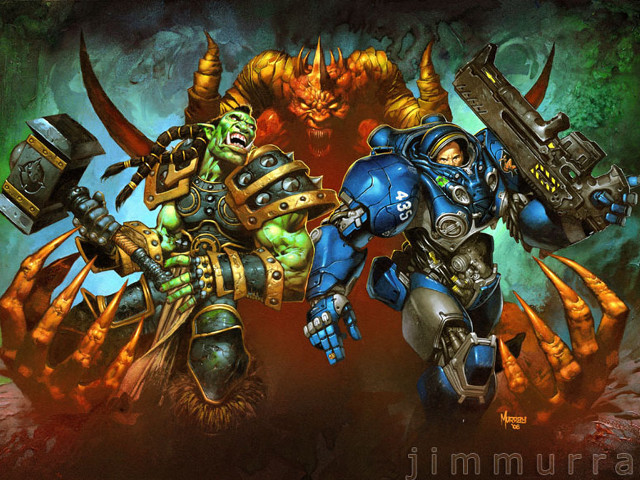 Warhammers fighting demon cave giant free wallpaper for desktop - medium preview image