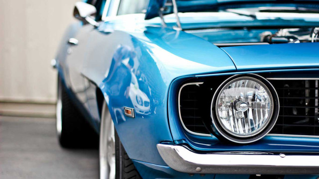 Blue mustang garage hood up free wallpaper for desktop - medium preview image