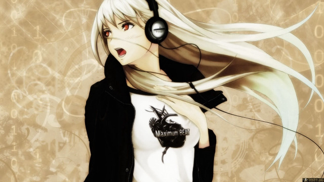 Woman headphones black jacket ears free wallpaper for desktop - medium preview image