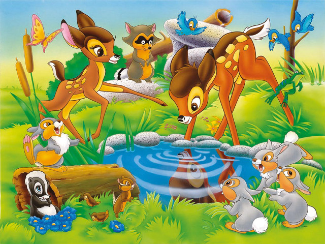 Cartoon animals playing pond water free wallpaper for desktop - medium preview image