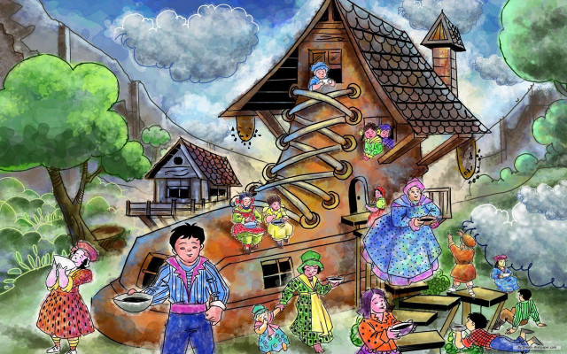 Family gathering spiral staircase urban free wallpaper for desktop - medium preview image