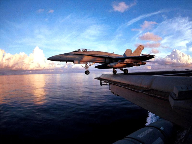 Fighter jet ocean cloudy landing #2 free wallpaper for desktop - medium preview image