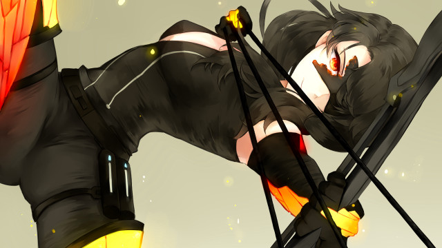 Woman sword black outfit yellow free wallpaper for desktop - medium preview image