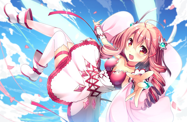 Girl pink umbrella anime outdoors free wallpaper for desktop - medium preview image