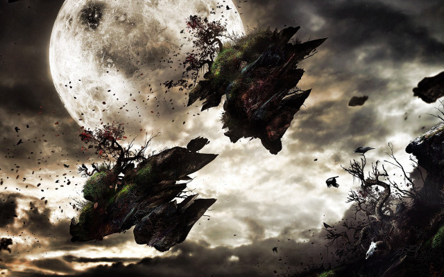 Flying birds full moon cloudy #2 free wallpaper for desktop - medium preview image