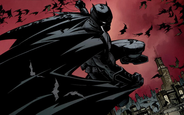 Batman standing ledges bats flying free wallpaper for desktop - medium preview image