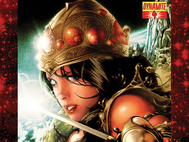 Woman crown sword red background free wallpaper for desktop - medium preview image