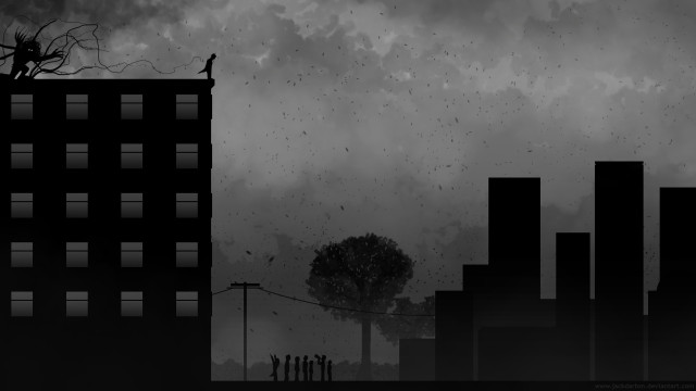 Black white city tree person free wallpaper for desktop - medium preview image