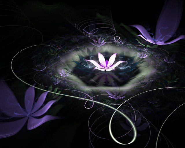 Purple flower green center swirls free wallpaper for desktop - medium preview image