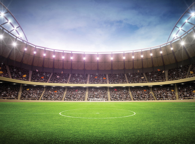 Soccer stadium green field sky free wallpaper for desktop - medium preview image