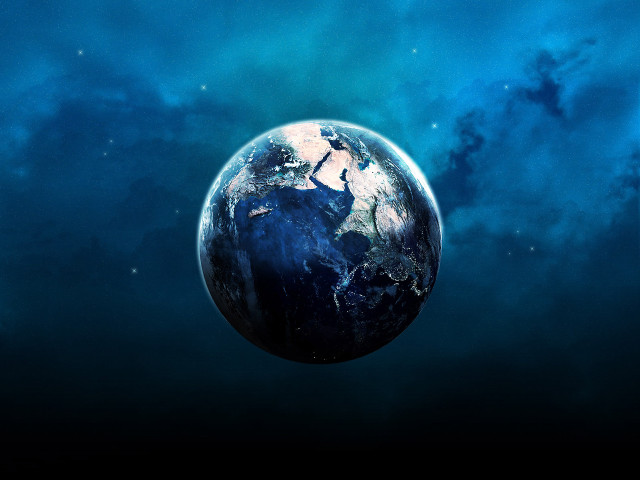 Blue black earth space stars free wallpaper for desktop - medium preview image