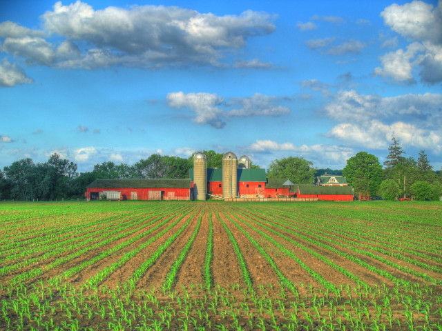 Farm barn field crops blue free wallpaper for desktop - medium preview image
