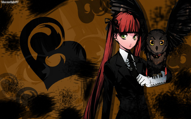 Girl red hair black owl free wallpaper for desktop - medium preview image