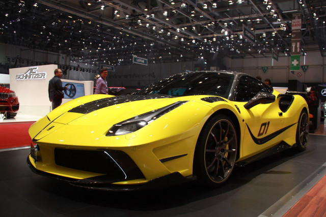 Yellow sports car show people #2 free wallpaper for desktop - medium preview image