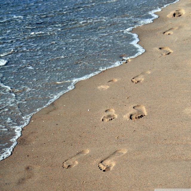 Beach wave footprints sand person free wallpaper for tablet - medium preview image