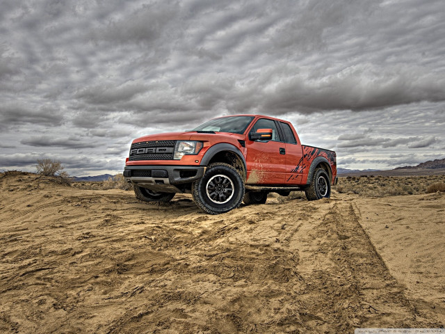 Red truck dirt road desert free wallpaper for desktop - medium preview image