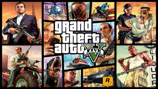 Gta collage characters guns suit free wallpaper for desktop - medium preview image