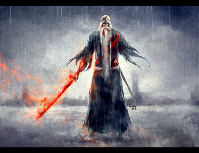 Man sword foggy red flames free wallpaper for desktop - medium preview image