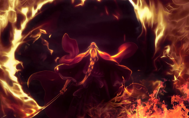 Woman red cape fire black free wallpaper for desktop - medium preview image