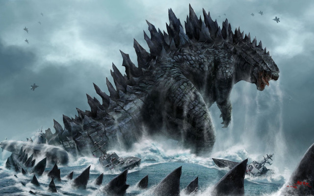 Godzilla sharks ocean boat water #2 free wallpaper for desktop - medium preview image