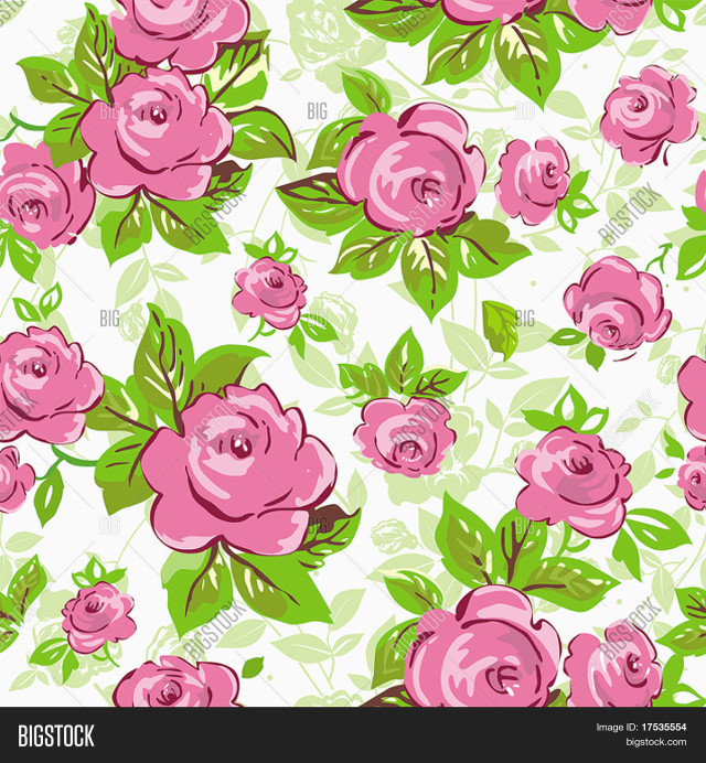 Pink rose flower pattern green free wallpaper for tablet - medium preview image
