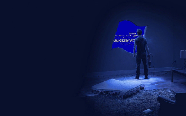 Man standing blue screen blue free wallpaper for desktop - medium preview image