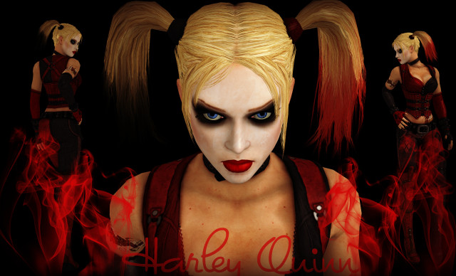 Blonde woman red smoke demon free wallpaper for desktop - medium preview image