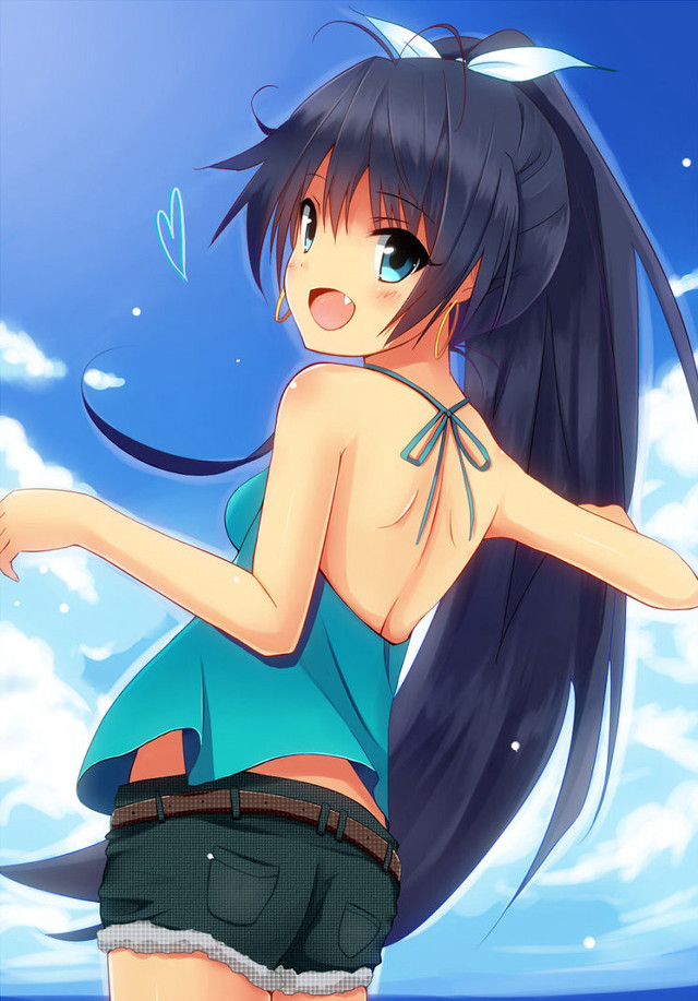 Girl black hair blue top free wallpaper for mobile - medium preview image